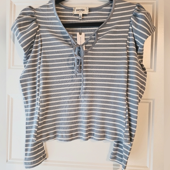 New Anthropologie Porridge Puff Sleeve Tie Front Long Sleeve Top sz small - Picture 2 of 4